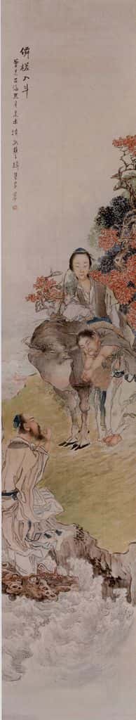  钱慧安《人物屏-僲槎入斗》书画作品