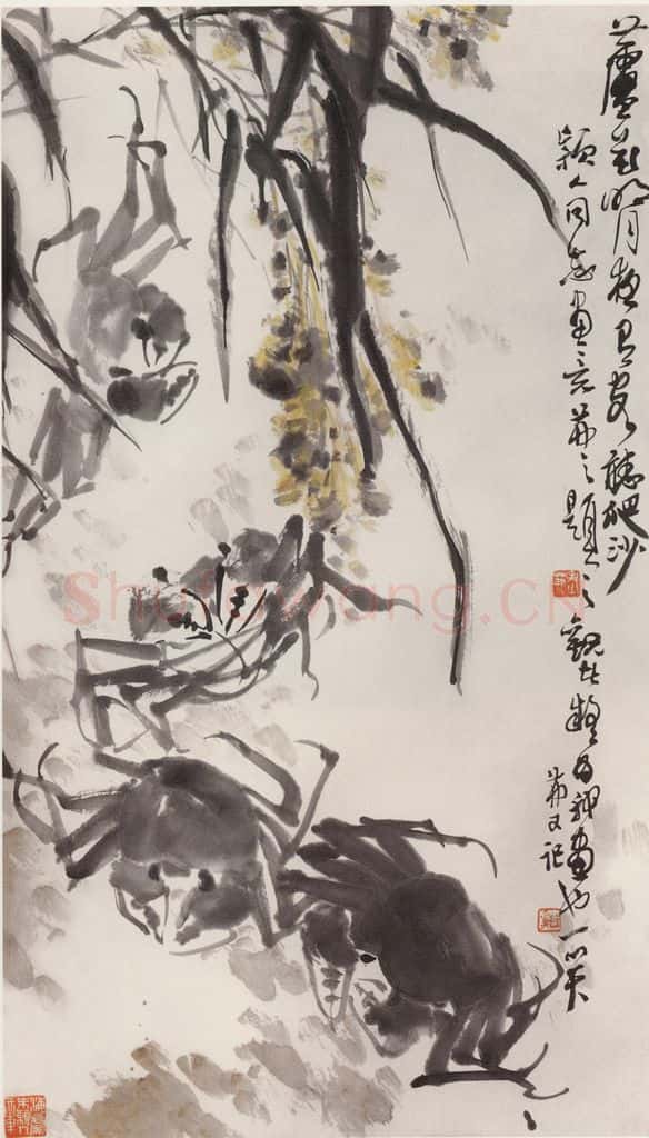 约70年代 朱颖人《芦花明月夜有客听爬沙》书画作品