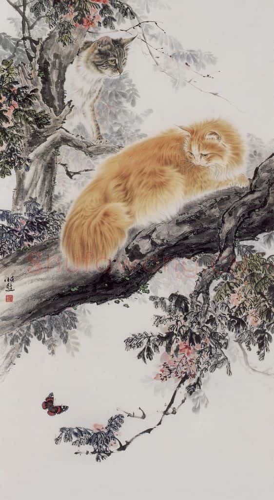1990年 段忻然《猫》书画作品