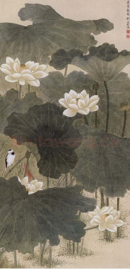 1961年 谢稚柳《莲塘鹡鸰》书画作品