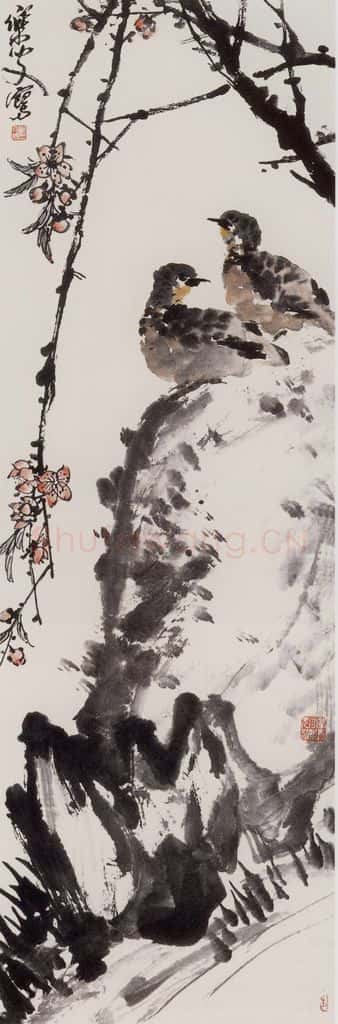 1961年 诸乐三《斑鸠桃花》书画作品