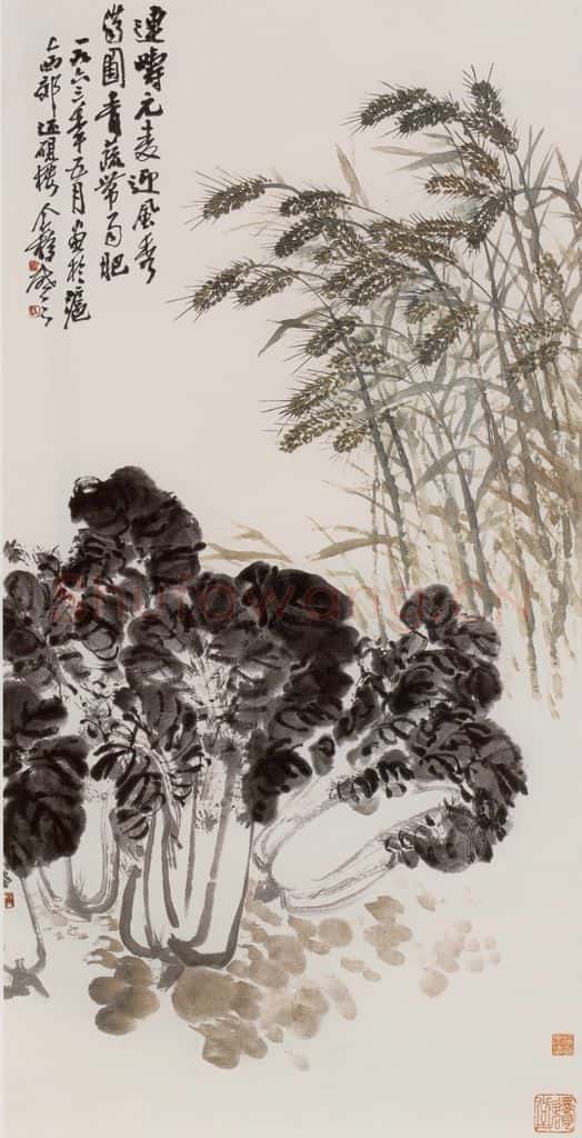 1963年 王个簃《菜肥麦秀》书画作品