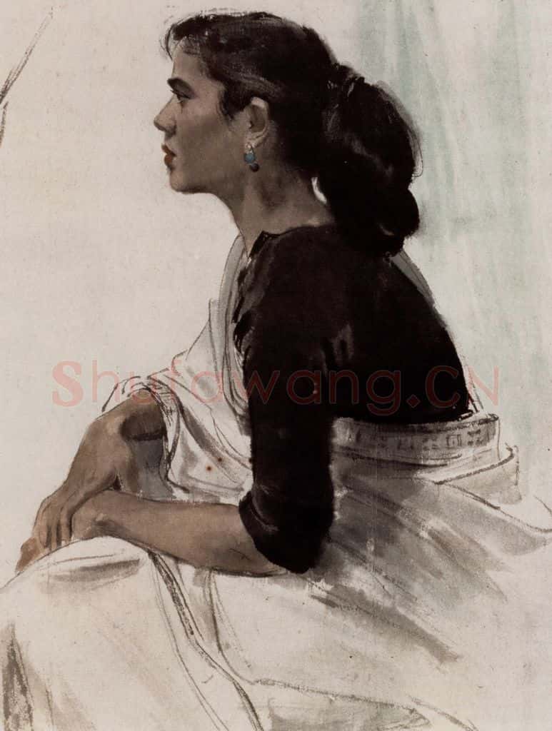 1956年 李斛《印度妇女》书画作品