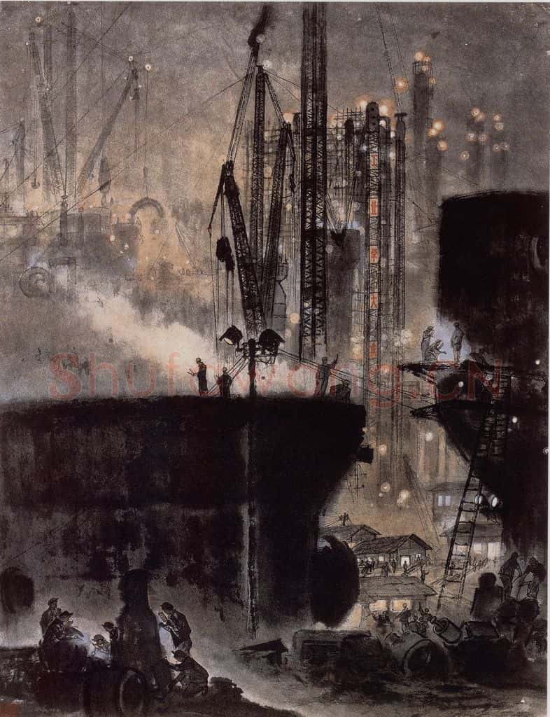 1960年 亚明 争分夺秒 书画作品