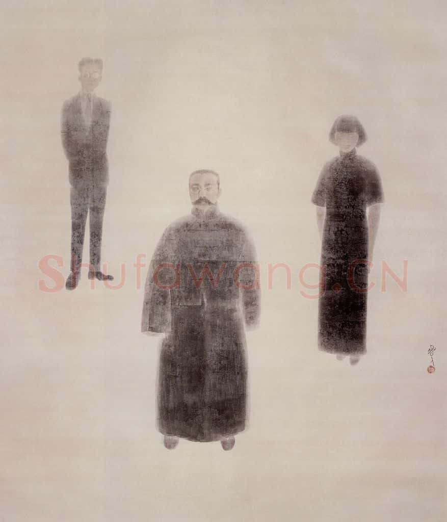 1984年 胡伟《李大钊·瞿秋白·萧红》书画作品