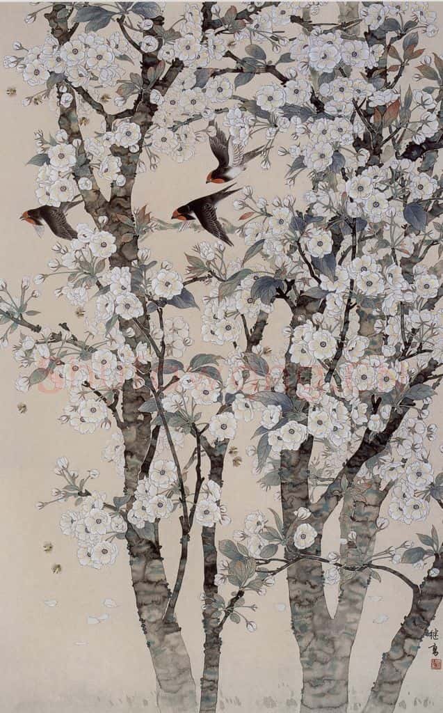 1978年 喻继高《梨花春雨》书画作品