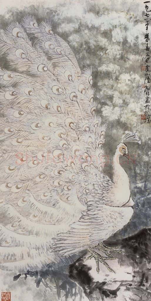 1978年 陆抑非《白孔雀》书画作品