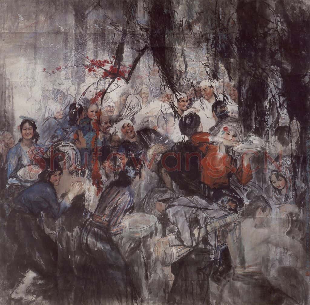1979年 石齐《人人都在幸福中》书画作品