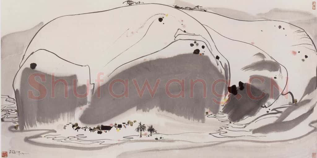 1988年 吴冠中《武夷山村》书画作品