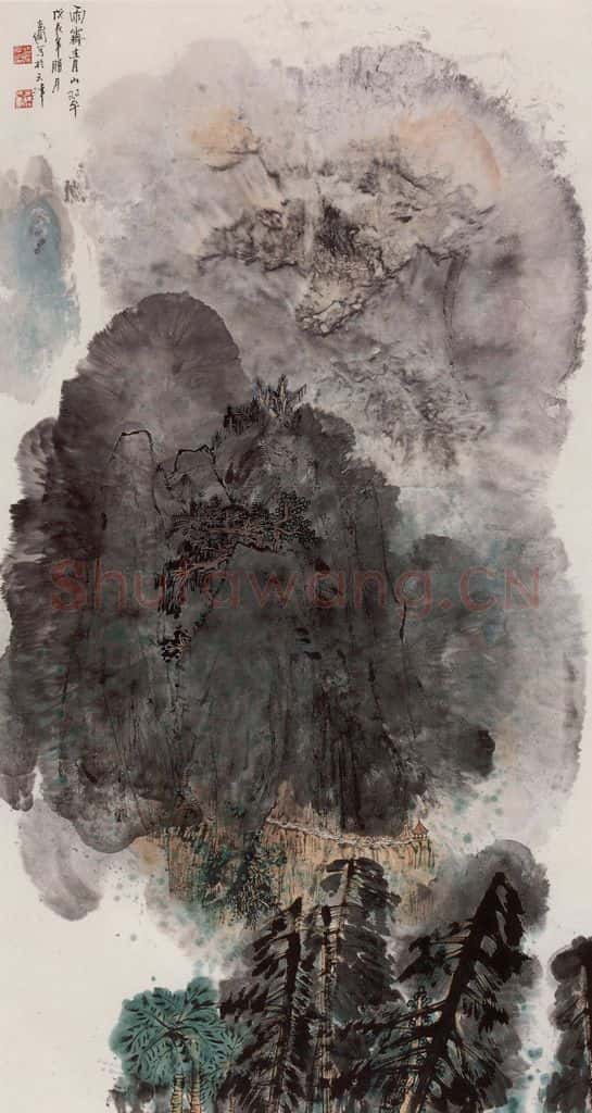 1988年 孙克纲《雨霁青山翠》书画作品
