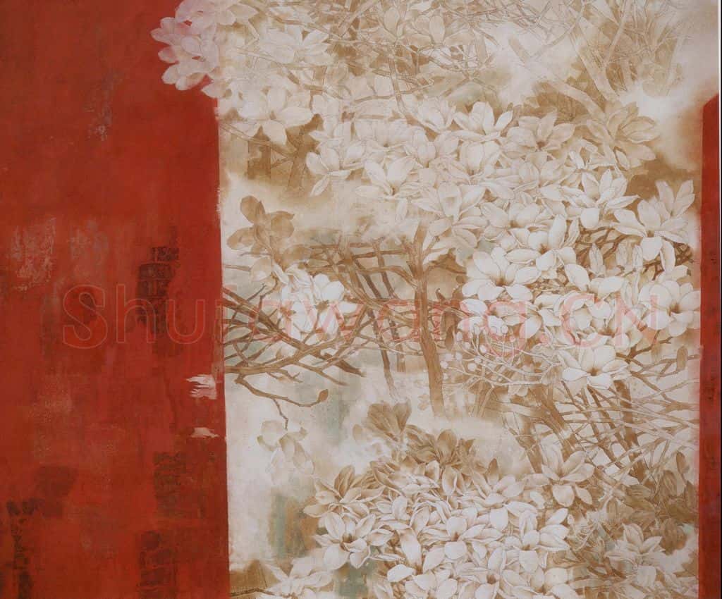 2001年 莫晓松《春到红墙》书画作品
