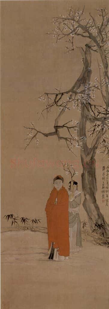 1868年 任伯年《折梅图》书画作品