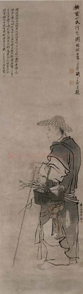 1868年 任伯年《横云山民行乞图》书画作品