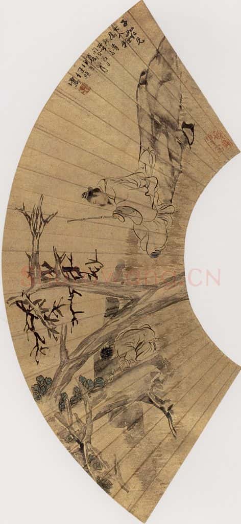 1869年 任伯年《花鸟人物扇面册四开》书画作品