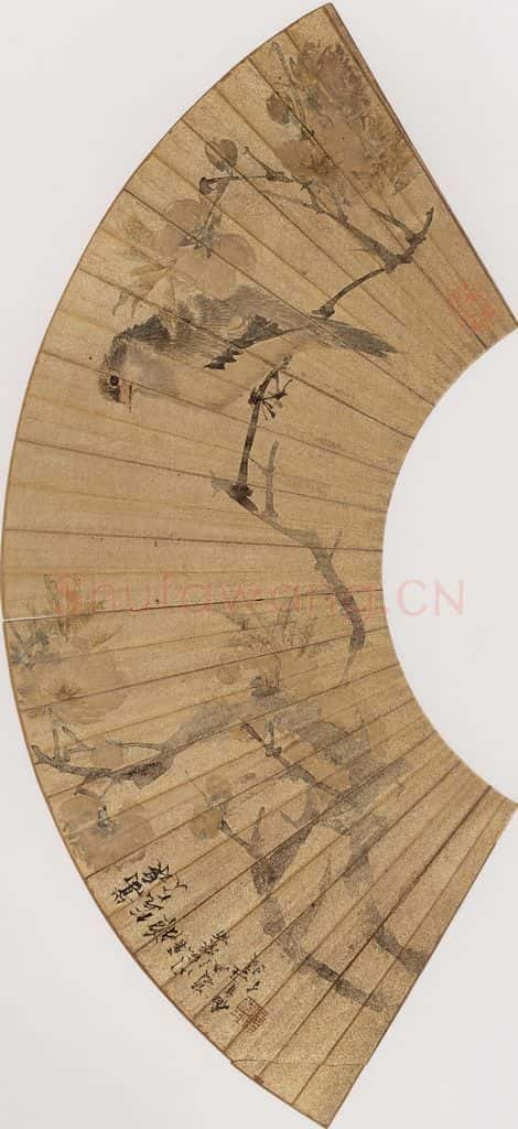 1873年 任伯年《花鸟人物扇面册四开》书画作品