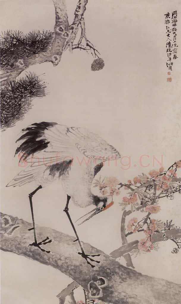 1870年 任伯年《松鹤图》书画作品