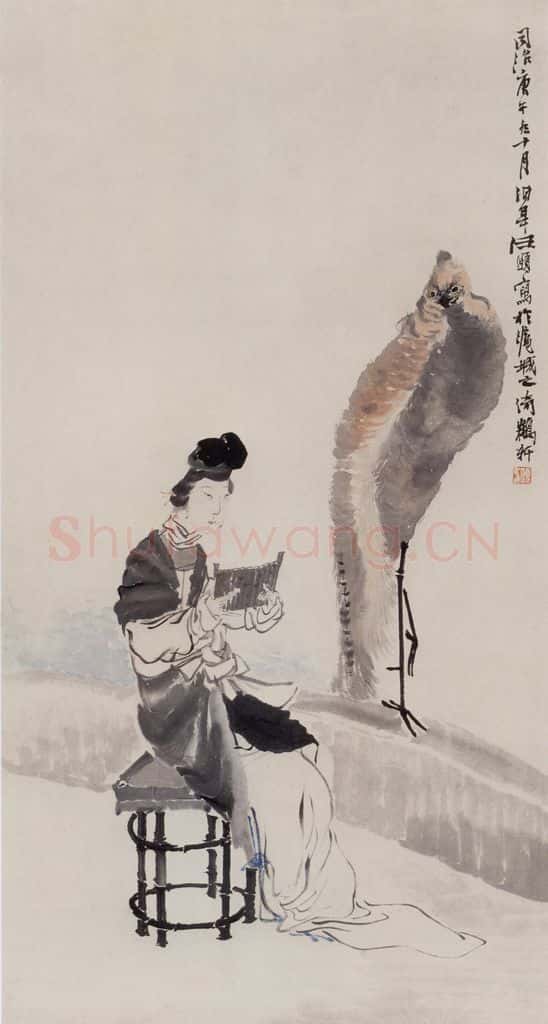1870年 任伯年《吹箫引凤图》书画作品