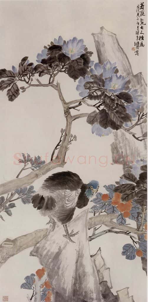 1870年 任伯年《辛夷墨鸡》书画作品