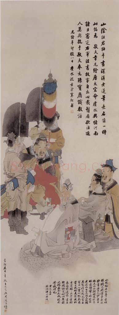 约19世纪70年代初期 任伯年《唐太宗评字图》书画作品