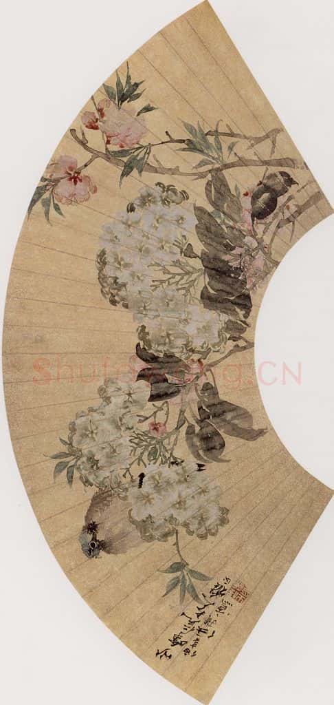约19世纪70年代初期 任伯年《桃花小雀》书画作品