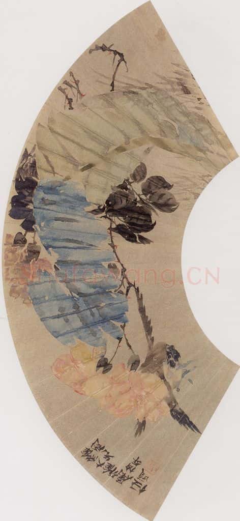 约19世纪70年代中期 任伯年《花阴飞禽》书画作品