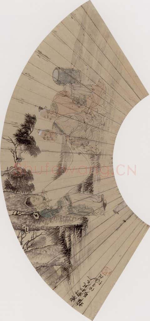 约19世纪70年代中期 任伯年《二老读画》书画作品