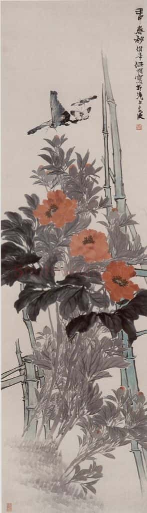 1872年 任伯年《芍药蝴蝶》书画作品