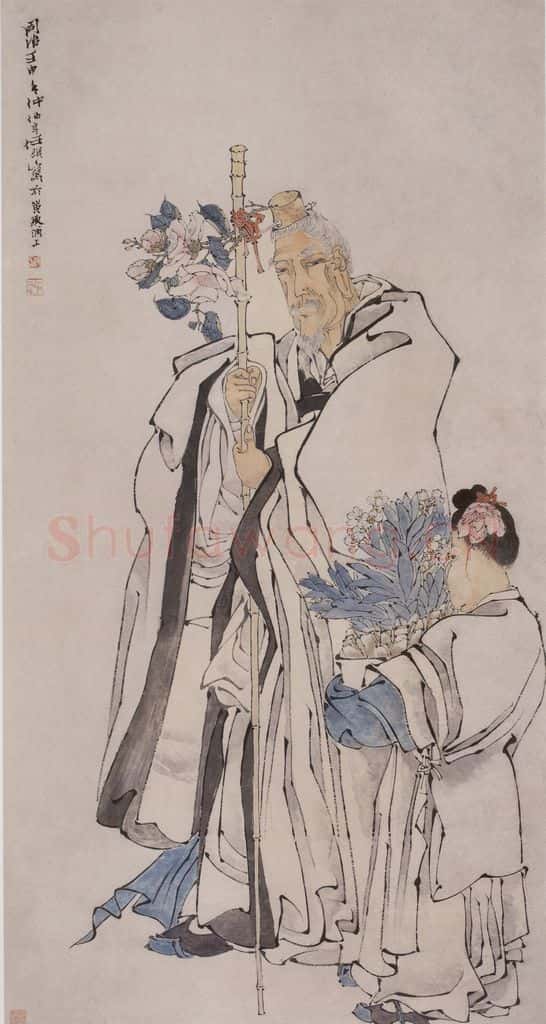 1872年 任伯年《献瑞图》书画作品