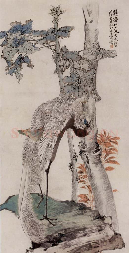 1873年 任伯年《有凤来仪图》书画作品