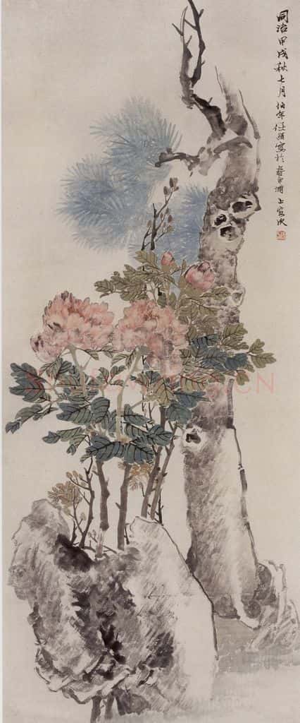 1874年 任伯年《富贵长寿》书画作品