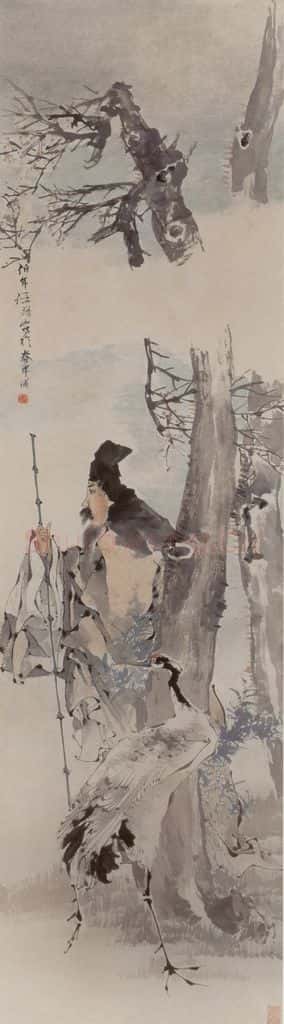 约19世纪70年代中期 任伯年《梅边携鹤图》书画作品