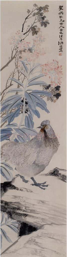 约19世纪60年代末期 任伯年《花阴母鸡图》书画作品