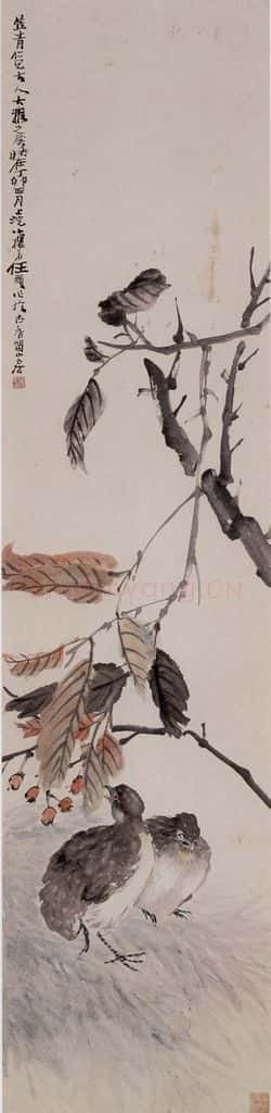 1867年 任伯年《霜林鹌鹑图》书画作品