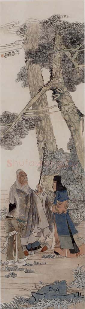 1867年 任伯年《松下问道图》书画作品