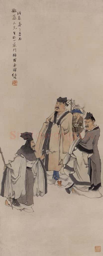 1868年 任伯年《斗梅图》书画作品
