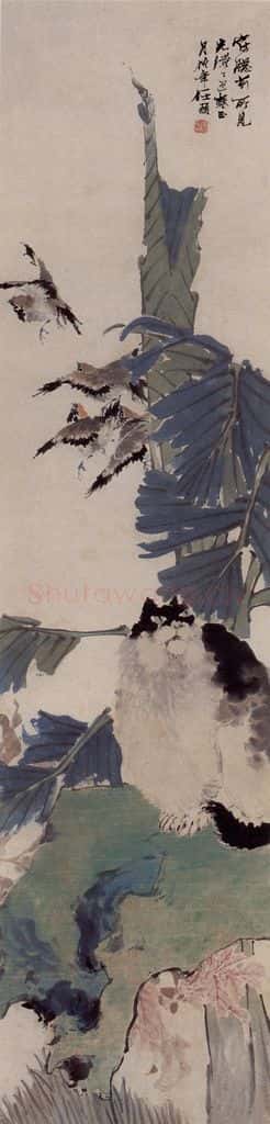 1877年 任伯年《花鸟四屏》书画作品