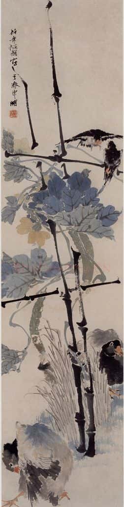 1877年 任伯年《花鸟四屏》书画作品