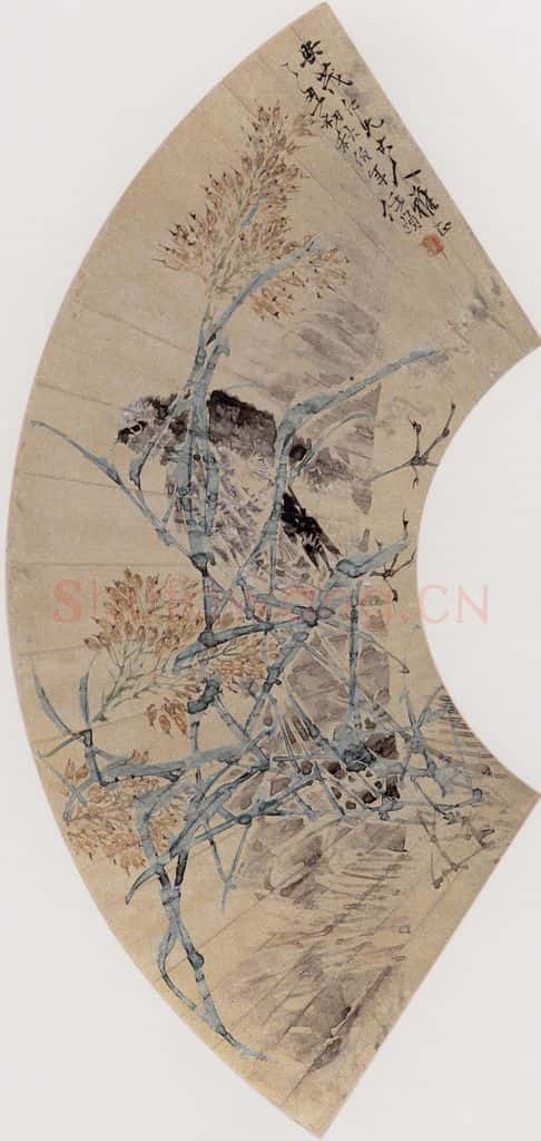 1877年 任伯年《栖禽图》书画作品