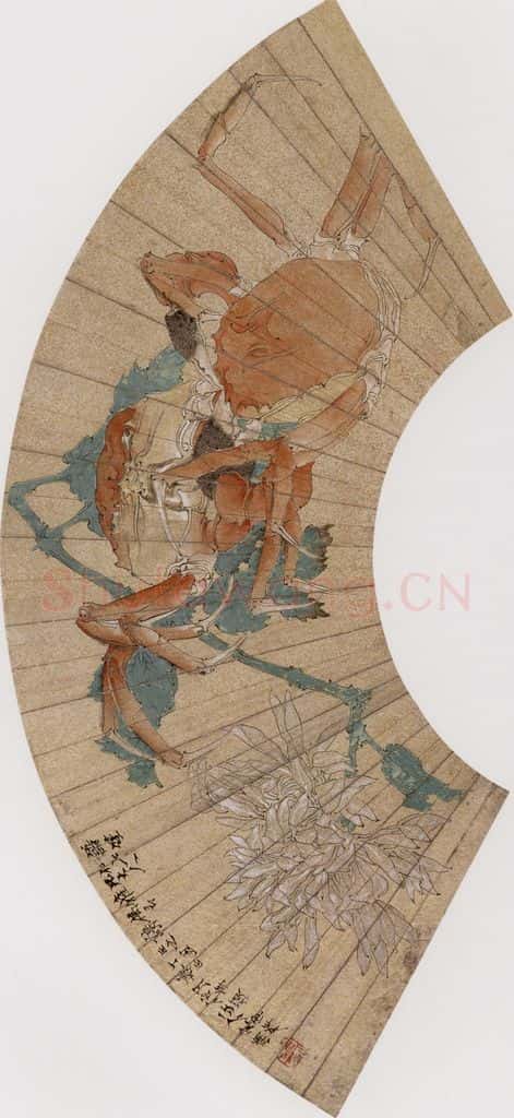1877年 任伯年《菊蟹图》书画作品