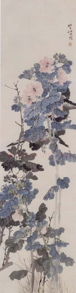 约19世纪70年代中期 任伯年《秋葵双鸽图》书画作品