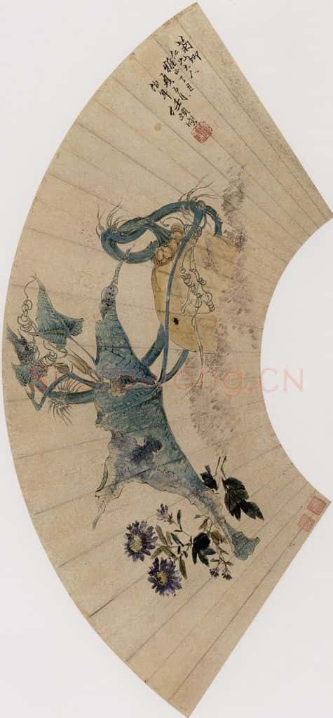 1877年 任伯年《野菊甜瓜》书画作品