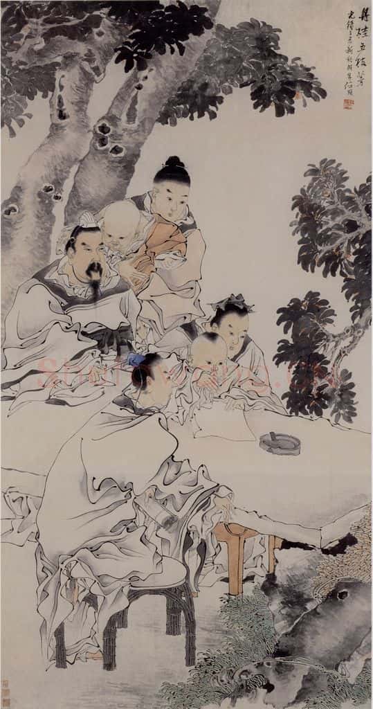 1877年 任伯年《丹桂五芳》书画作品