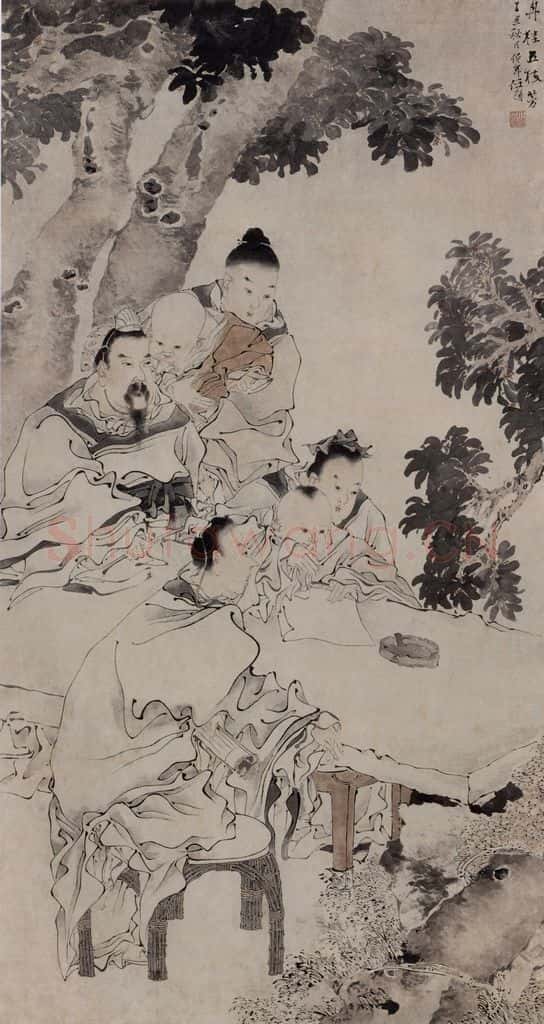 1877年 任伯年《人物故事四条屏》书画作品