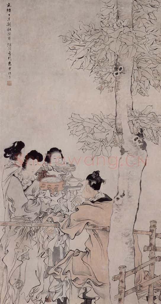 1877年 任伯年《人物故事四条屏》书画作品