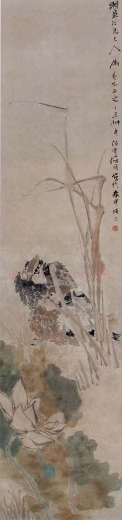 1877年 任伯年《荷花鸳鸯》书画作品