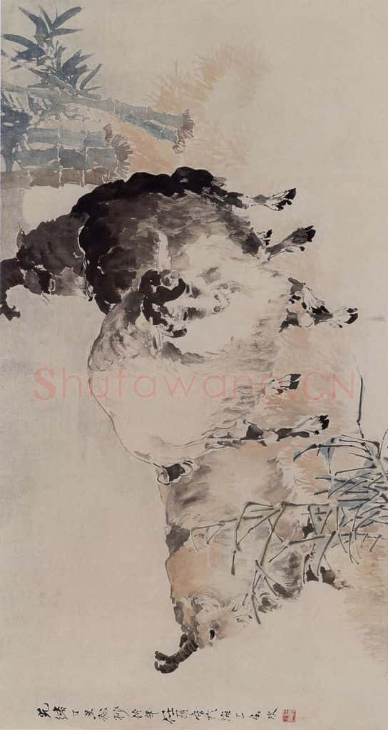 1877年 任伯年《三羊图》书画作品