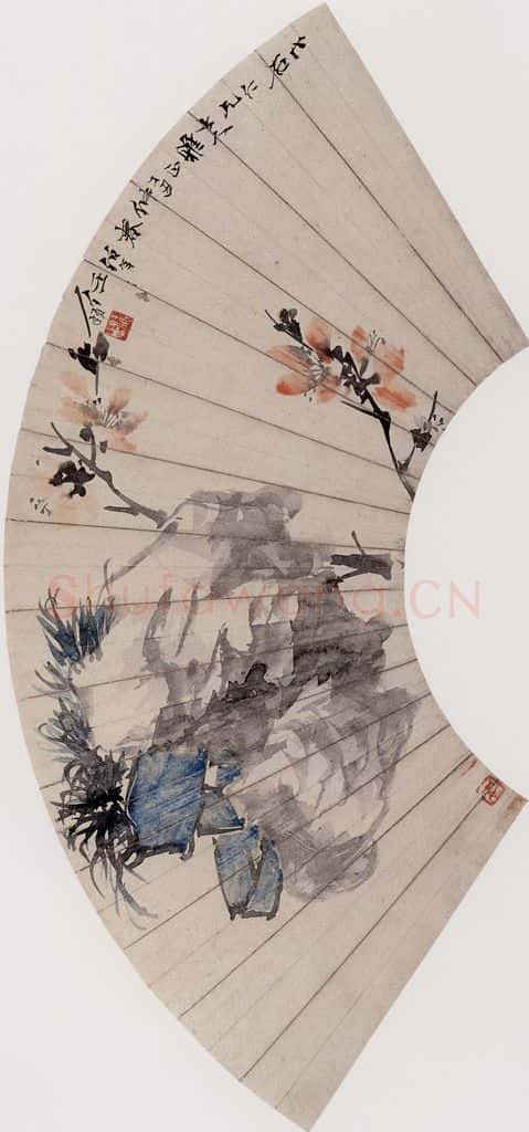 1877年 任伯年《桃花碧草》书画作品
