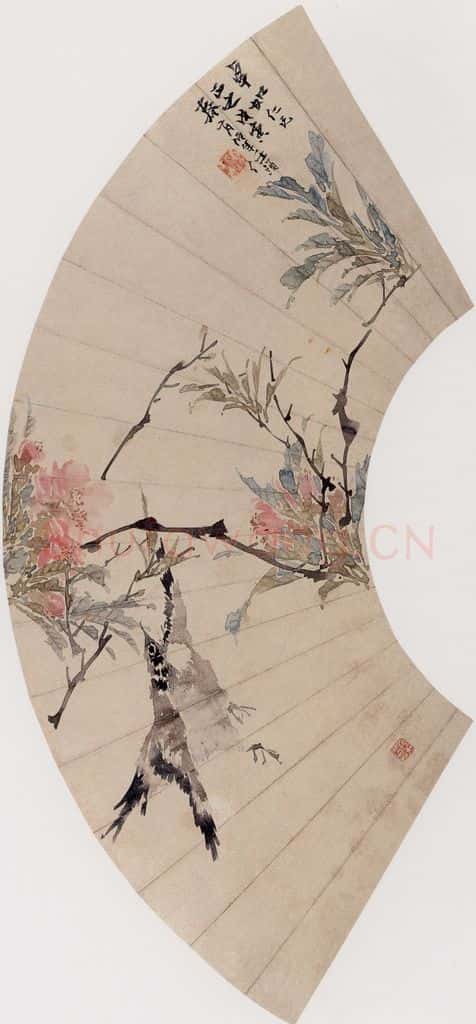 1878年 任伯年《鸣春图》书画作品