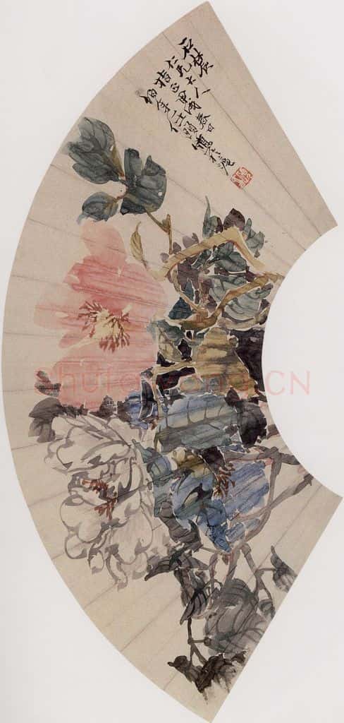 1874年 任伯年《三色牡丹图》书画作品