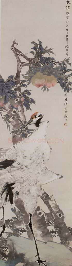 1878年 任伯年《鹤寿图》书画作品